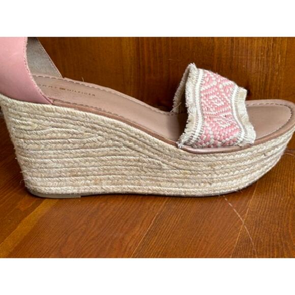 Tommy Hilfiger Platform Espadrille Sandals Womens Sz 11 Pink Jute Wrap Zip Heels - Picture 10 of 15